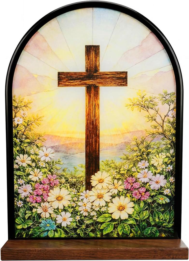 TALPGOD Cross Stand Catholic Ornament Statue Crucifix Stand Acrylic Tabletop Dcor for Home Altar & Desk, Christian Gift for Women & Men