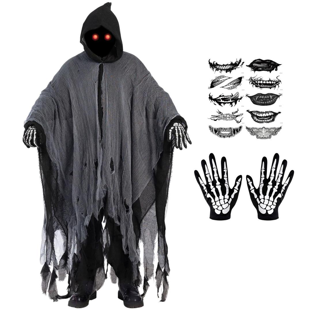 SKEFOLI Halloween Grim Reaper Costumes, Dementor Dress up Ghoul Decorate, Robe Costumes, Scary Men's Halloween Decorate