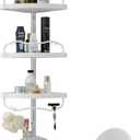 BsBsBest Corner Shower Organizer, 56-125 Inch Caddy, 4 Layer Plastic Shelves with Rustproof Steel Tension Pole, Drill Free Shower Storage, Silver