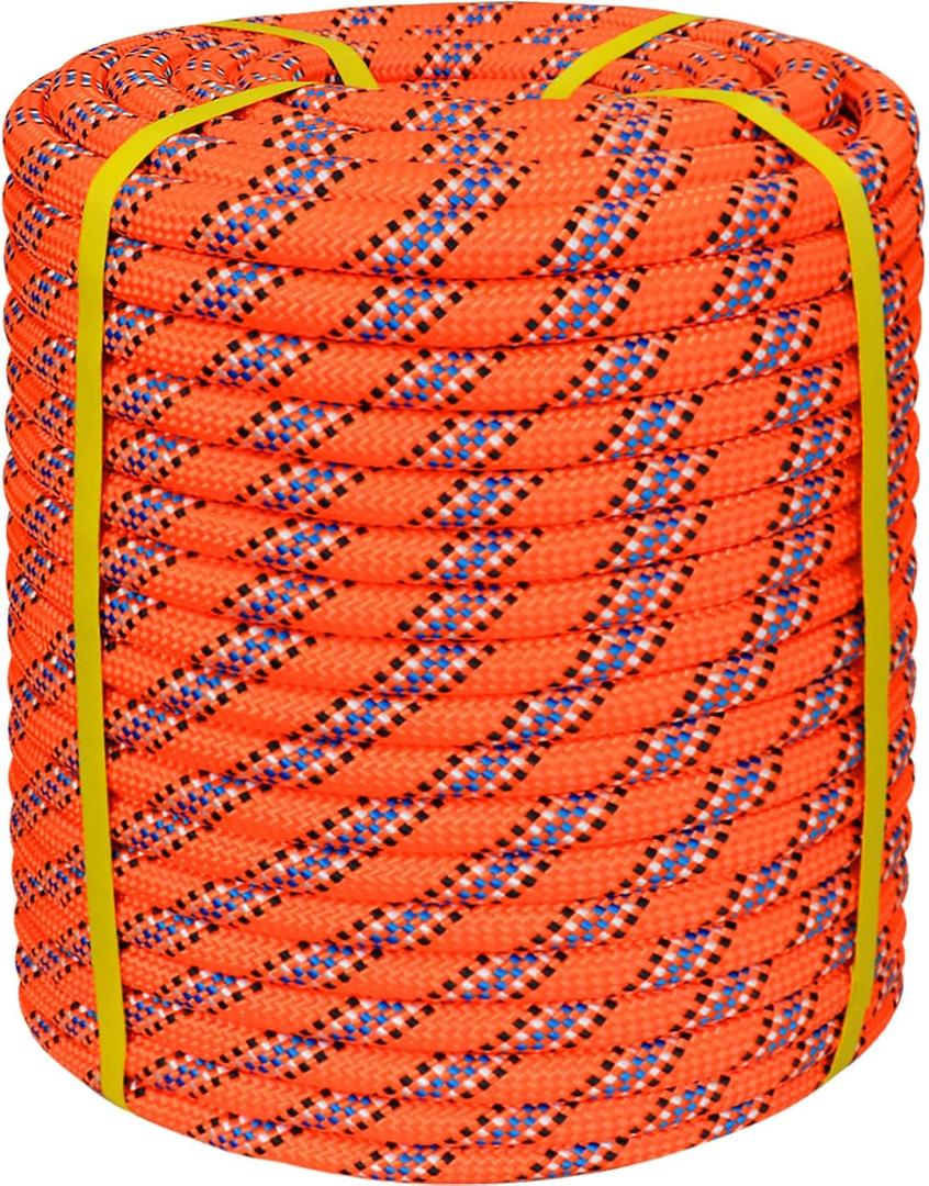 3/4 Inch Arborist Rigging Rope -50 Feet Thick Bull Rope for Tree Pulling, Outdoor Climbing Use - High Strength Double Braided Polyester 72 Strands - Orange
