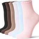 CS CELERSPORT Women's Mini Crew Ankle Socks with Scalloped Top,Pack of 5 | Pre-Washed Cotton Fabric,Seamless Toe,Casual Socks to Match Loafers,Birkenstocks and Boots for Daily Wear (S)