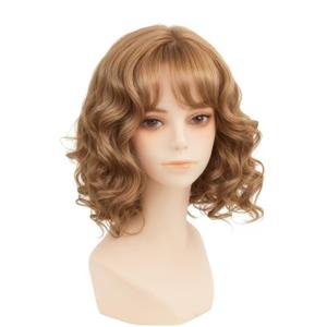 Short Blond Curly Wig for Women with Bangs Shoulder Length Wig Curly Natural for Daily Party Use