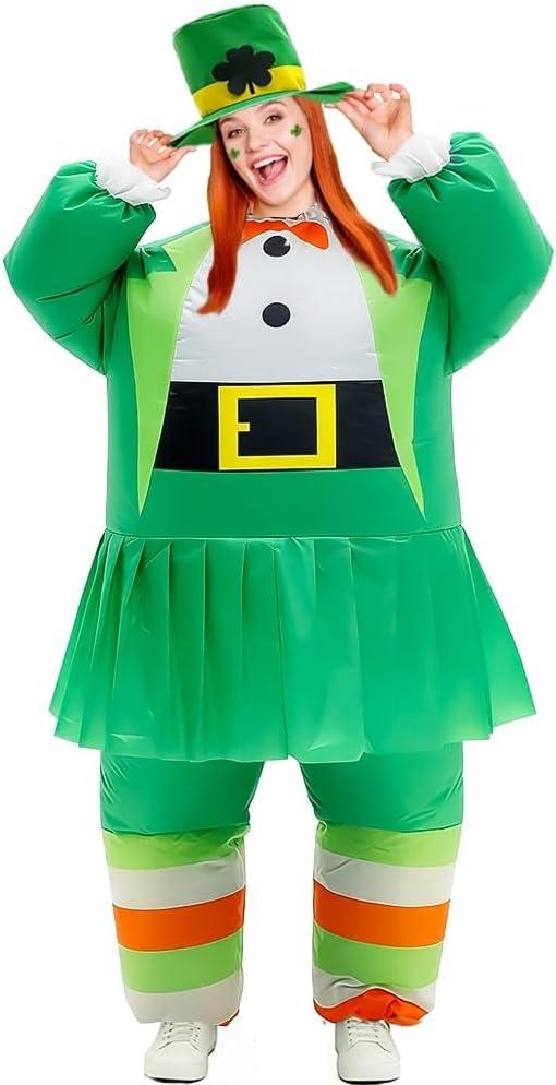 MXoSUM Inflatable St. Patrick's Day Costume for Adult Blow up Leprechaun Suit Funny Green Holiday Party Outfit