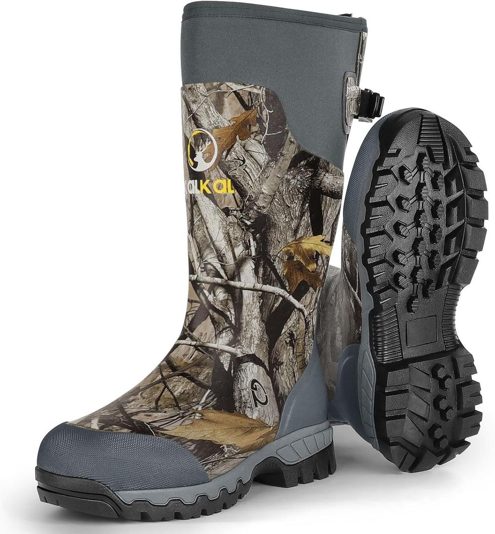 Kalkal Hunting Boots, Waterproof Anti-slip Rain Boots, Insulated Rubber Boots with 6mm Neoprene, for Hunting Working Farming  (12, Grey Camo)