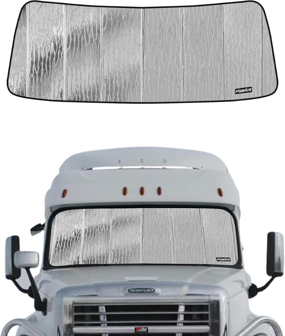 Pigenius Windshield Sunshade for Freightliner Cascadia 2008-2017 (Classic Body), Reversible Silver/Black