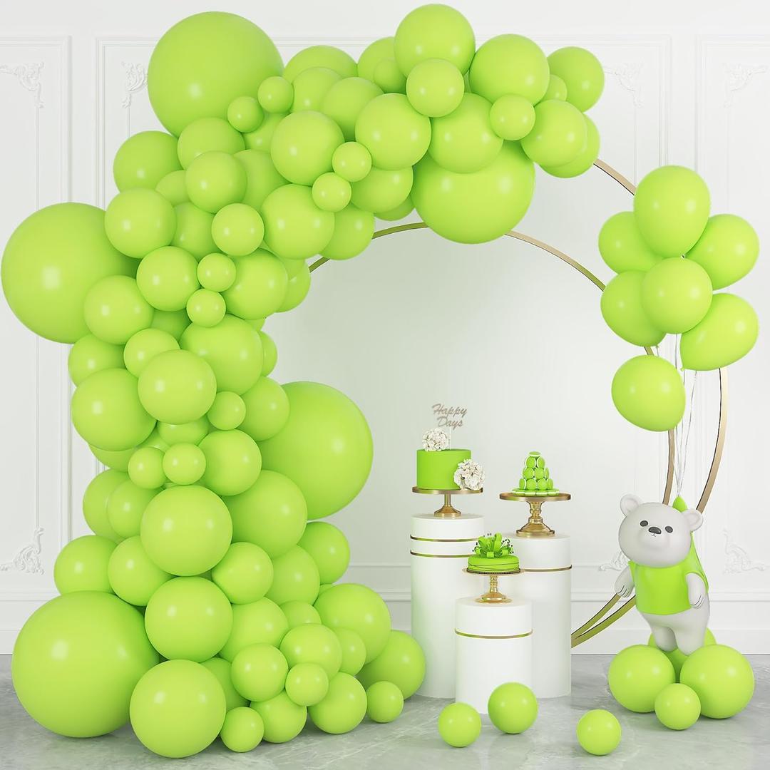 Ouddy Life 164Pcs Lime Green Balloons Different Sizes 18" 12" 10" 5" - Matte Lime Green Latex Balloon Garland Arch Kit for Birthday Party Wedding Bridal Baby Shower Anniversary Graduation Decorations