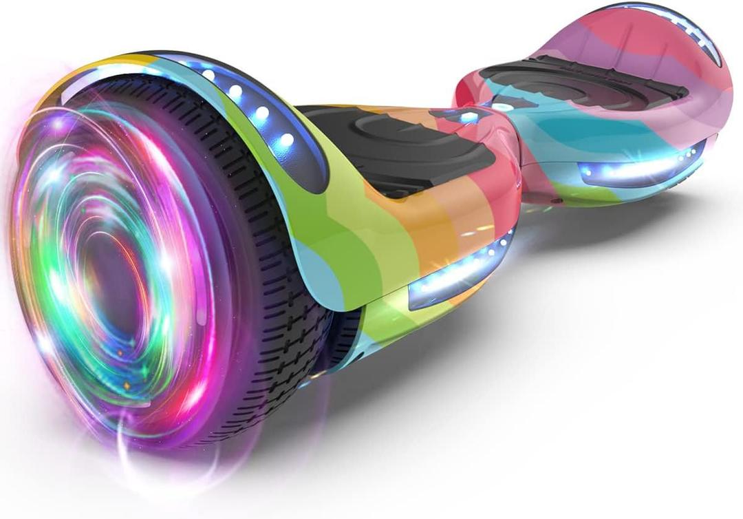 Electric Hoverboard with LED Lights and Bluetooth Speaker, Self Balancing Scooter with 6.5" Flashing Wheels, Top Speed of 10MPH, Gifts for Kids