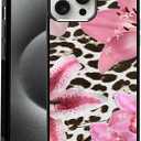 Leopard Print Phone Case Fit for iPhone 15 Pro Max  TPU Shockproof Protective Pink Floral Stylish and Unique Phone Cover Gift for Boy Girl Men Women