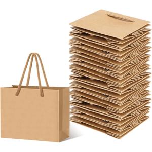 Fainne 24 Pcs Brown Mini Gift Bags with Handle Kraft Bags Bulk Extra Small Paper Party Favor Boxes Tiny for Mother's Day Wedding Baby Shower Birthday Wrapping Supplies, 4.7 x 3.9 x 2.3 Inch