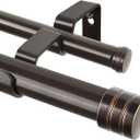 TONIAL 1 Inch Double Curtain Rods 72 to 144 Inch (6 to 12 ft), Heavy Duty Decorative Drapery Rod for Windows 69 to 140 Inch (5.75 to 11.7 ft) with Small Cap Finial, Bronze