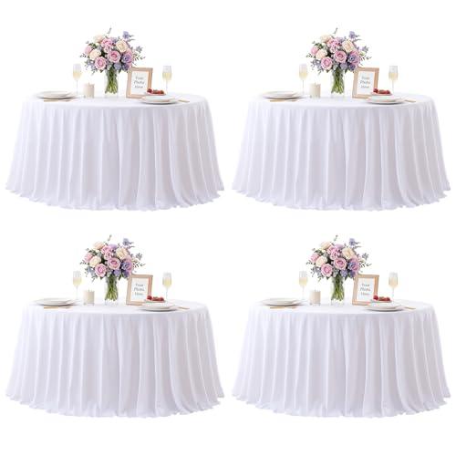 4 Pack White Round Tablecloths 108in White Round Table Cloth for Wedding Birthday Party Bridal Shower Reusable Washable Polyester Circle Table Cover for Kitchen Dining Buffet Cake Banquet Decorations