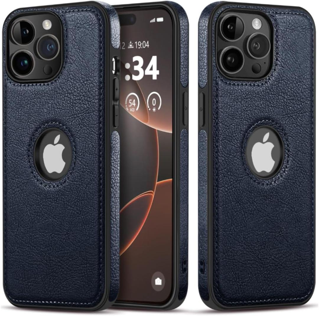 Classy Design Luxury Leather Phone Case for iPhone 12 & iPhone 12 Pro Non-Slip Grip Full Body Ultra Slim Protective Case (2020,6.1) (Blue)