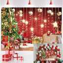 Red Christmas Backdrop Xmas Tree Shining Stars Gold Ball Santa Claus Photo Background Holiday Family Christmas New Year Birthday Party Decoration 7x5FT