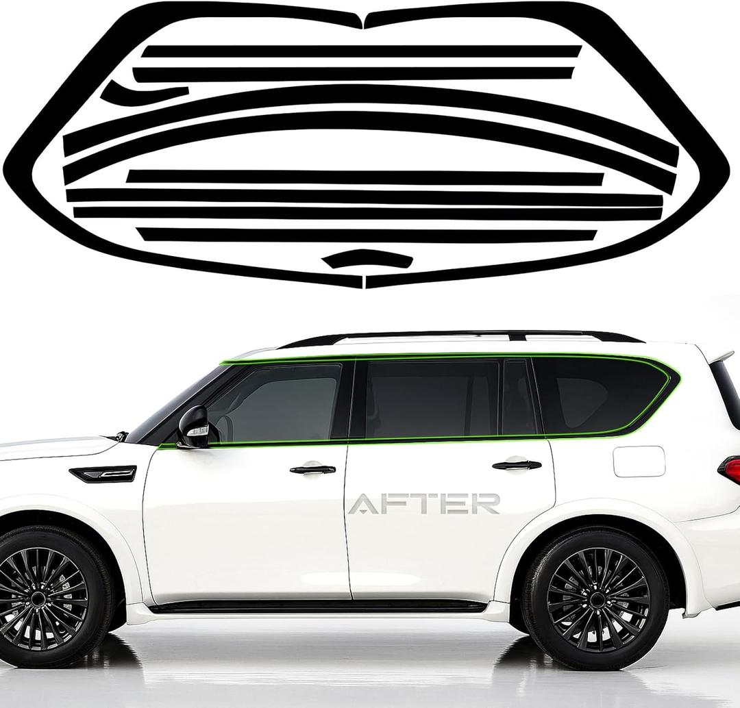 Side Window Trim Chrome Delete Vinyl Wrap Overlay fit for Infiniti QX80 2018 2019 2020 2021 2022 2023 2024 Accessories with Blackout Film Gloss Black Kit