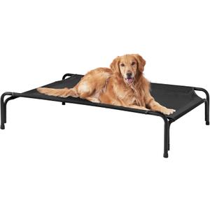 EHEYCIGA Reinforced Elevated Large Dog Cot Bed, Raised Outdoor Dog Hammock, Lifted Pet Platform with Frame and Washable Waterproof Cooling Teslin Mesh and Anti-Slip Feet, 43x26 inch (Black)