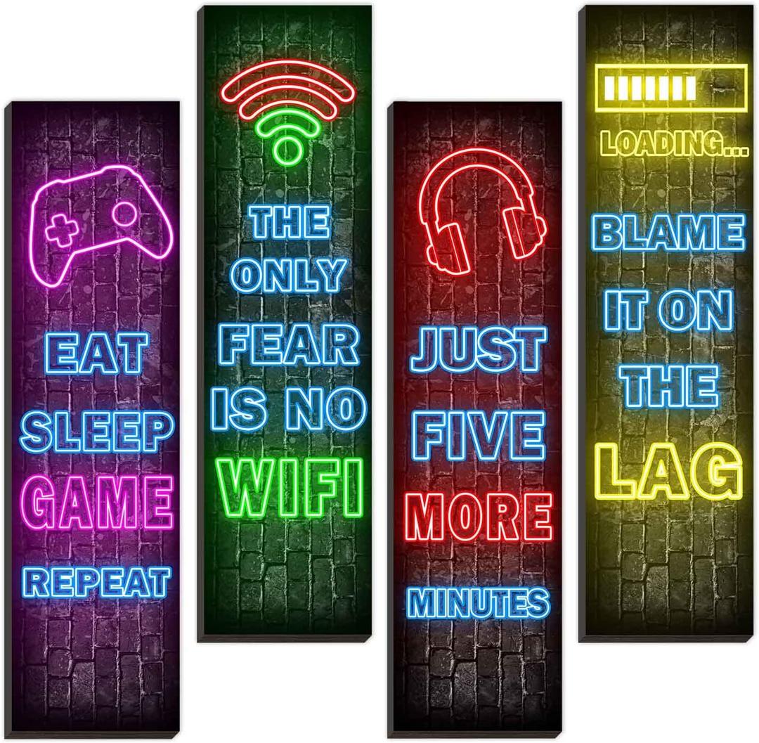 Neon Gaming Wall Art Set for Boys Bedroom