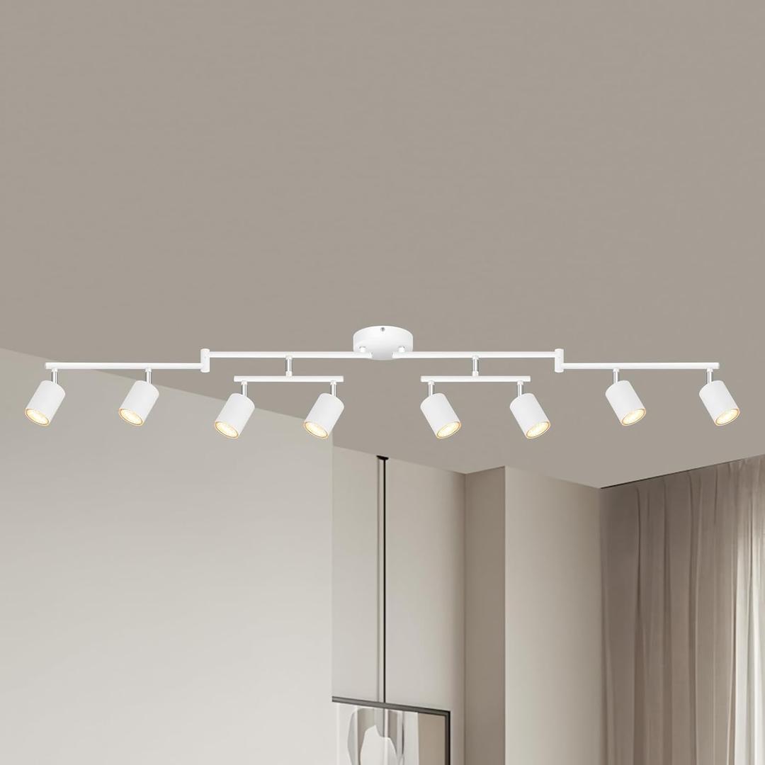 8 Light Track Lighting Fixtures Ceiling, Matte White Kichen Track Lighting Fixtures, Rotatable Light Heads, Adjustable Modern LED Track Lights for Kitchen/Hallway, No GU10 Bulb
