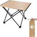 VILLEY Portable Camping Side Table, Ultralight Aluminum Folding Beach Table with Carry Bag for Outdoor Cooking, Picnic, Camp, Boat, Travel (Small 16'', Gold)