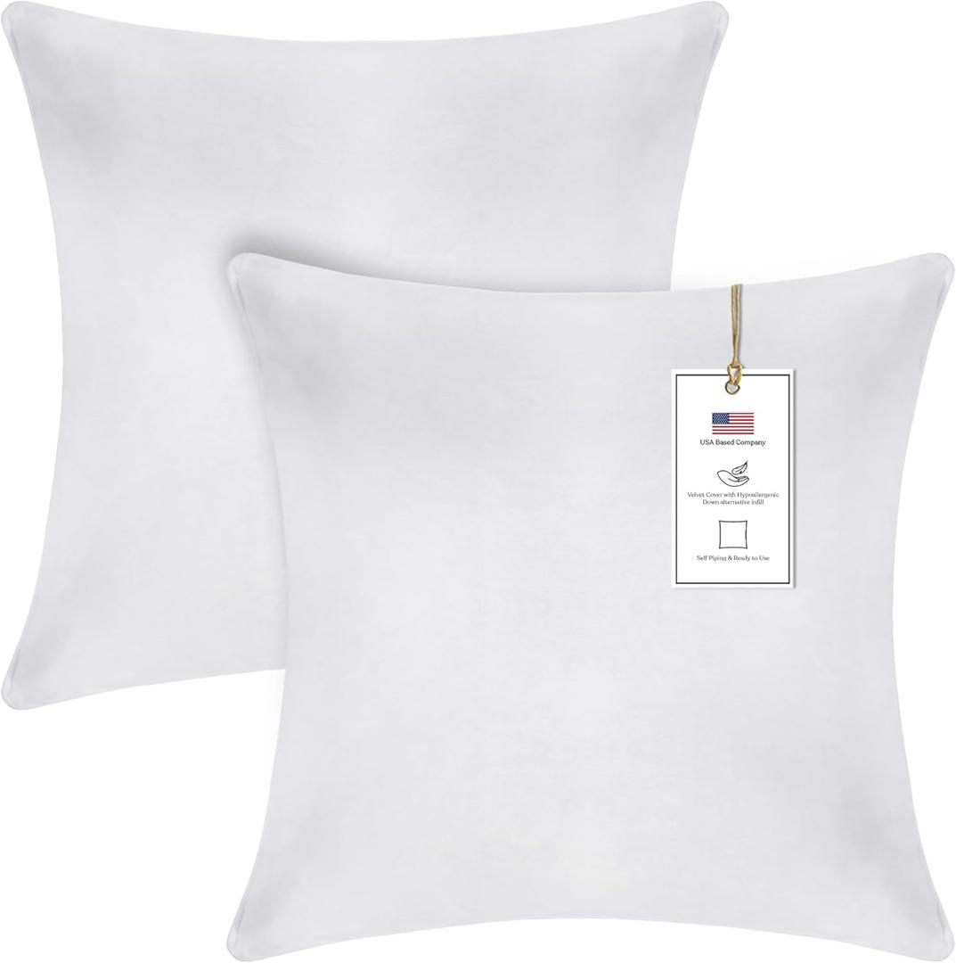 A1 Home Collections Down Alternative Throw Insert, Ready to Use Pillow Pack of 2, 18"x18", White