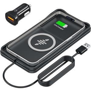 Car Wireless Charger Pad, 15W Fast Non-Slip Wireless Charging Pad for Car with 20W Car Adapter, Compatible with iPhone 17 16 15 14 13 12 Pro Max AirPods,100CM Cable