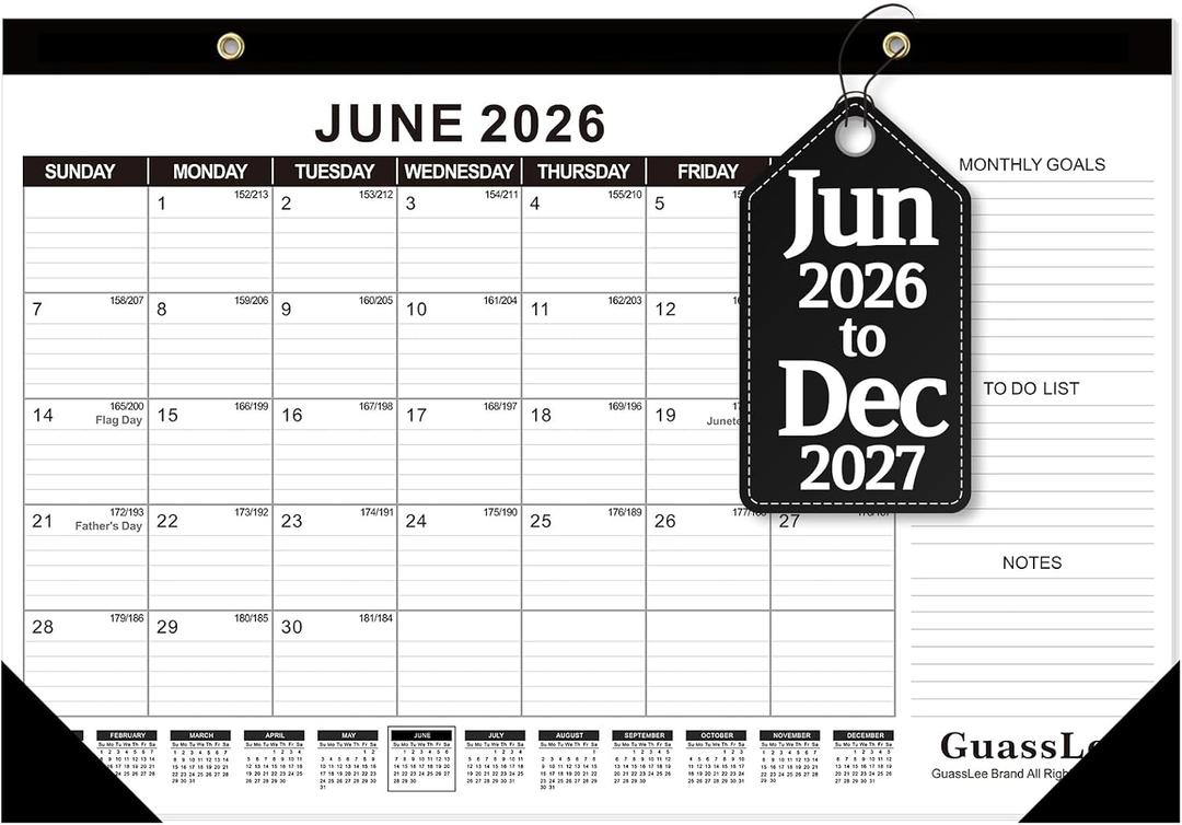 4 x GuassLee Desk Calendar 2026-2027 (Jun. 2026 - Dec. 2027), 19 Months Calendar 17" 11.5" Desktop Planner with Julian Date, Monthly Goals, Academic To-Do List, for Home, Office, School & Teachers, 17"x11.5"