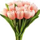Buart Artificial Tulip in Bulk for Home Kitchen Wedding Bridal Bouquet,Fake Flowers for Valentine's Day Mother's Day Easter Table Centerpieces Decorations(Peach,Real-Touch,12pcs)