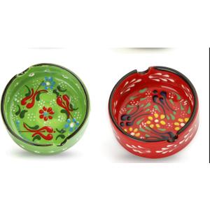 ARESTE Ashtrays for Smokers Indoor - Handmade & Hand-Paint Vintage Ash Tray - Retro Ashtray for Outside Patio - Ceramic Cigar Accessories - Cigar Ashtrays for Outdoors (4 Pcs - 2set red, 2set green)