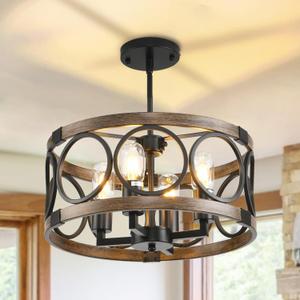 Light Fixture Ceiling Mount Kitchen 4 Light Semi Flush Mount Ceiling Light Fixture Black Rustic Farmhouse Chandelier for Dining Room Light Fixture with Adjustable Height