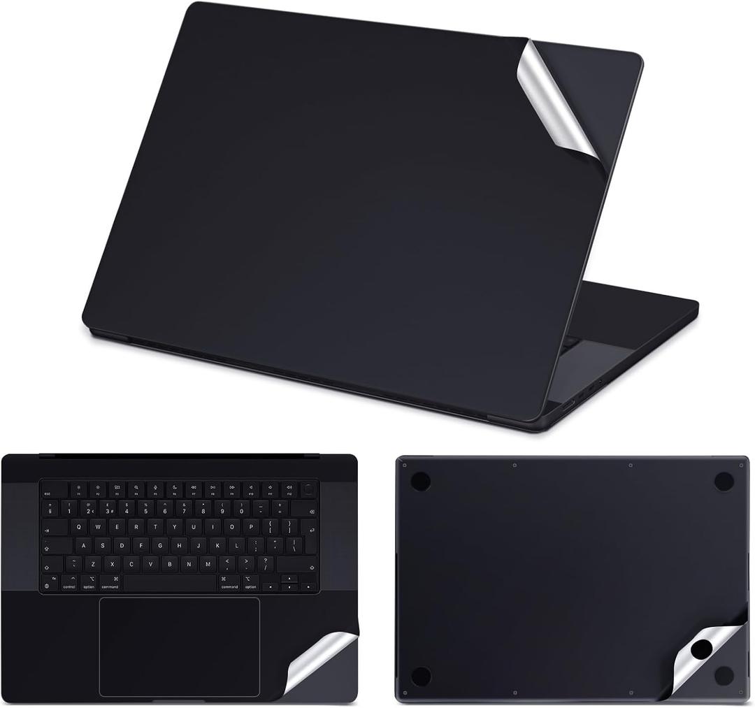 IMMOENUC 3-in-1 Laptop Sticker Decals for 2024-2023 MacBook Pro 16 inch A3186/A3403/A2991 M4 M3 Pro/Max Solid Colour Laptop Cover Top+Bottom Cover+Full Tray Skin for 2021 Pro 16 (A2780/A2485) Black