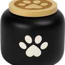 Black Small Porcelain Pet Urn with Wooden Paw Lid  Ceramic Cremation Urn for Doggo, Kitty or Fur Baby Ashes 2.9''x2.9'' Sealing Well, Elegant Decorative Memorial Display Urn