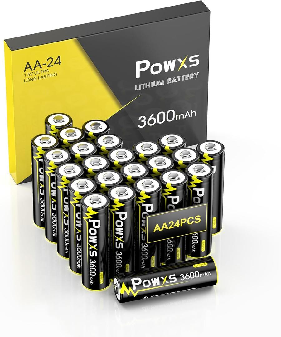 POWXS AA Lithium Batteries 24 Pack, 1.5V 3600mAh Ultra-Long Lasting Batteries - 25-Year Shelf Life, Eco-Friendly, Safe & Leak-ProofNon-Rechargeable
