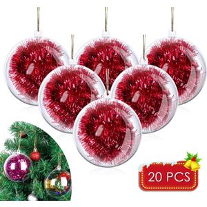 20 Pack DIY Ornament Balls Clear Fillable Baubles Craft 3.15''/80mm Christmas Decorations Tree Ball for Present Holiday Wedding Party Home Decor Bath Bomb