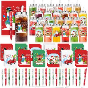 AmazingSpark 72 Pcs Christmas Employee Gifts Bulk, 13.5 oz Christmas Cups with Lids Straws, Xmas Notebooks Ballpoint Pens Set for Office Teacher Coworker Team Staff Gifts Xmas Holiday Party Supplies