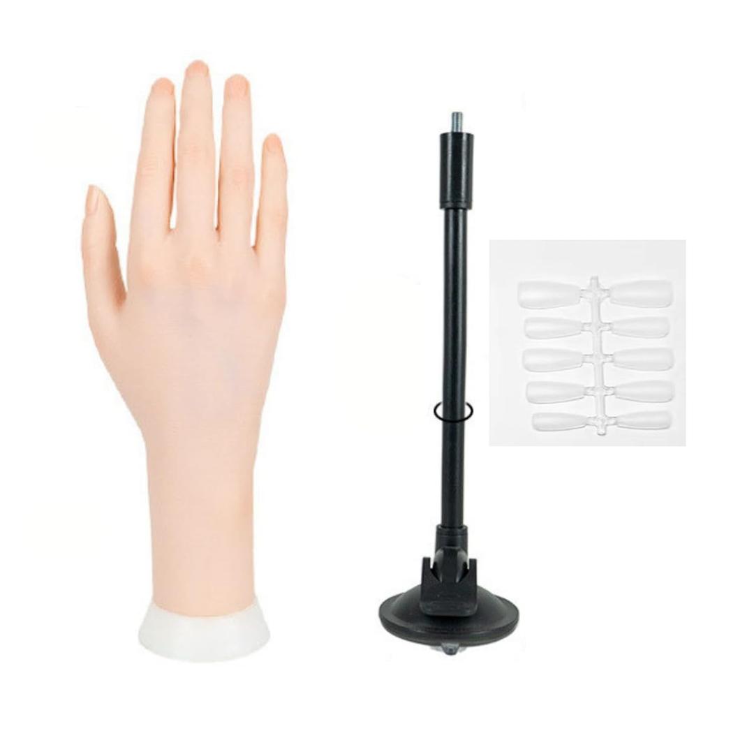 Realistic Practice Hand Flexible Bendable Nail Practice Hand With HolderNINGDAN Hand Nail Art Training Tools Necklace Bracelet Ring Stand for Showing Photography Props Nail Tech (1pcs Right+bracket)