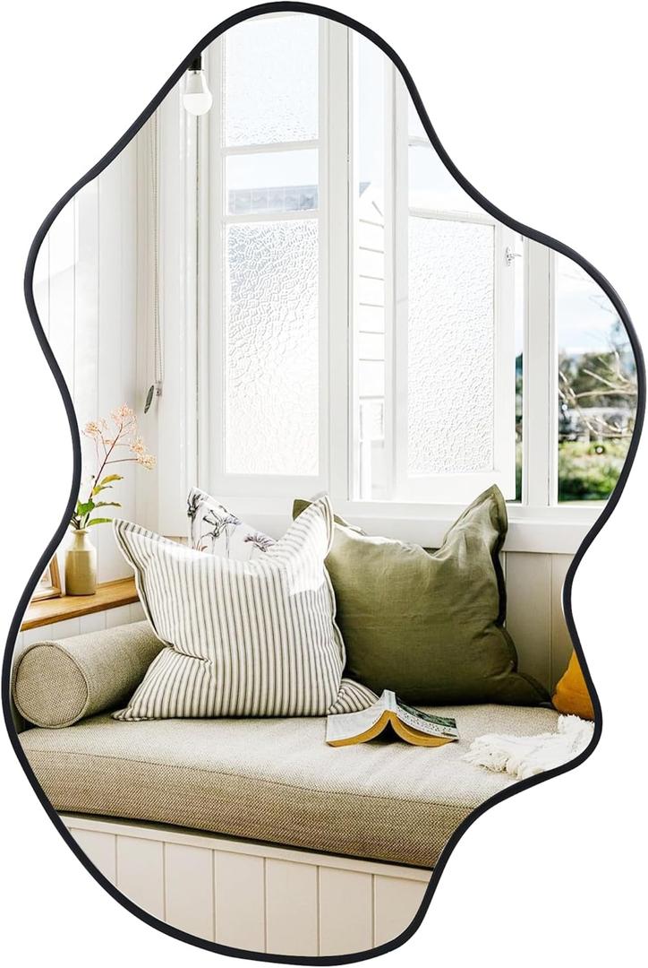 Tanmicoshomy Black Bathroom Mirror 24x36 Inch, Asymmetrical Framed Wall Mirrors for Bathroom, Bedroom or Living Room, Vertical or Horizontal Hanging