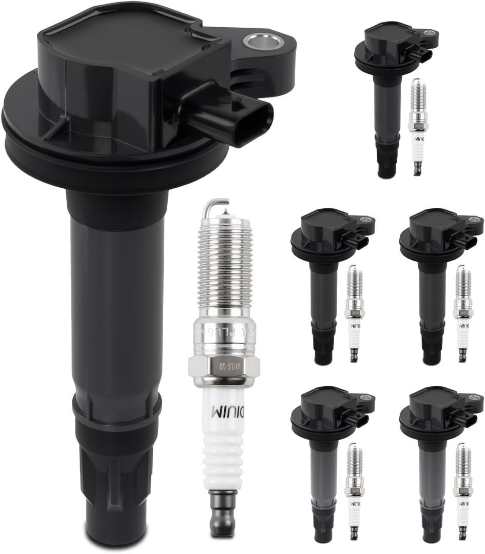 Set of 6 UF823 Ignition Coils & SP-411 Iridium Spark Plugs Compatible with Ford Edge Explorer F-150 Flex Taurus 3.5L, Ignition Coil Pack Compatible with Lincoin MKT 3.7L, Replace DG563 IGC0213 GN10891