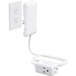 Flat Extension Cord Short 3ft, ETL Listed, NUTICT 3 Prong Indoor Extension Cord Flat Wall Plug with Outlet Cover, 13A/1625W, 900J Surge Protector, Small Outlet Extender for Kitchen Bathroom, White