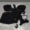 WDIRARA Women's 5 Piece Color Block Lace Trim High Cut Lingerie Set with Skirts and Leg Rings Black and White X-Large
