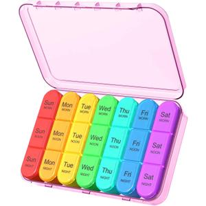 Daviky Daily Pill Box Organizer - 7 Day Pill Box with 3 Compartments, Holds Vitamins and Medication (1 Count (Pack of 1), Pink)