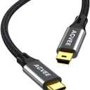 AGVEE 3.3ft USB-C to Mini USB Cable, Gold Plated End Tips, Braided Durable Mini-B 5-Pin to Type-C Data Charging Charger OTG Cord for Hero 3+, Canon Nikon Camera, GPS, Blue Yeti, Dark Gray