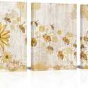 FuShvre Vintage Yellow Wall Art Honey Bee Canvas Painting Picture Bee and Flower Daisy Artwork for Kitchen Farmhouse Decor Framed 12"x16" Each (Small, White)