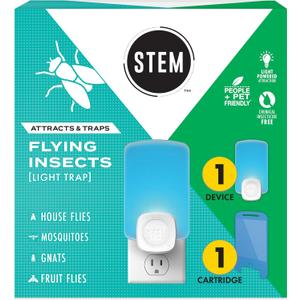 STEM Flying Insect Trap - Indoor Fruit Fly & Gnat Catcher for Home, Kitchen & Any Room, Attracts & Traps Bugs, Soft Blue UV Light - Includes 1 Plug-In Device & 1 Cartridge
