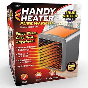 Ontel Handy Heater Pure Warmth 1200W Personal Ceramic Space Heater with Adjustable Heat - Portable, Quiet & Energy Efficient Small Space Heater for Bedroom, Office, Garage & More