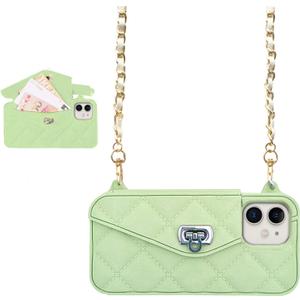 UnnFiko Wallet Case Compatible with iPhone 15 Pro, Cute Light Luxury Bag Design, Purse Flip Card Pouch Cover Soft Silicone Case with Handstrap Long Shoulder Strap (Green, iPhone 15 Pro)