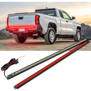 48" Tailgate Light Bar Triple Row LED Truck Tailgate Light Strip with Red Running Brake Lights White Reverse Amber Turn Signal Lights Compatible with Toyota Tacoma Ford Ranger Maverick GMC Canyon