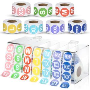3500 Pieces Size Stickers Labels Holder Labels Organizer Acrylic Sticker Roll Dispenser Tshirt Size Stickers for Clothing T Shirts Retail 7 Size, XS S M L XL 2XL 2XL (Color)