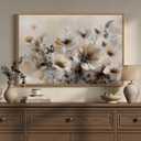 Framed Vintage Floral Wall Art, Neutral Beige Botanical Flower Canvas Artwork for Modern Farmhouse Walls, Rustic Watercolor Wildflower Painting Prints for Living Room Bedroom Kitchen Dining Room, 24x36
