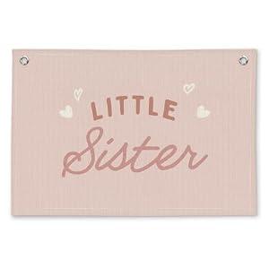 ETVISO Pink Little Sister Girls Room Decor - Linen Banner Wall Hanging Canvas Banner Flag Decor for Girly Nursery Toddler Playroom Bedroom Dorm Apartment