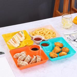 4 Pcs Chips and Salsa Serving Dish Plates, Veggie Platter Dipping Serving Trays with Sauce Rack for Buffet Family Party Appetizer Sushi Taco Salsa Charcuterie Barbecue Plate, Reusable (Mixed Colors)