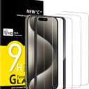 NEW'C 3 Pack Designed for iPhone 15 Pro Max Screen Protector, 6.7 Inches, Enhanced Tempered Glass Protection with Easy installation Tool Included, Ultra Resistant, Transparent